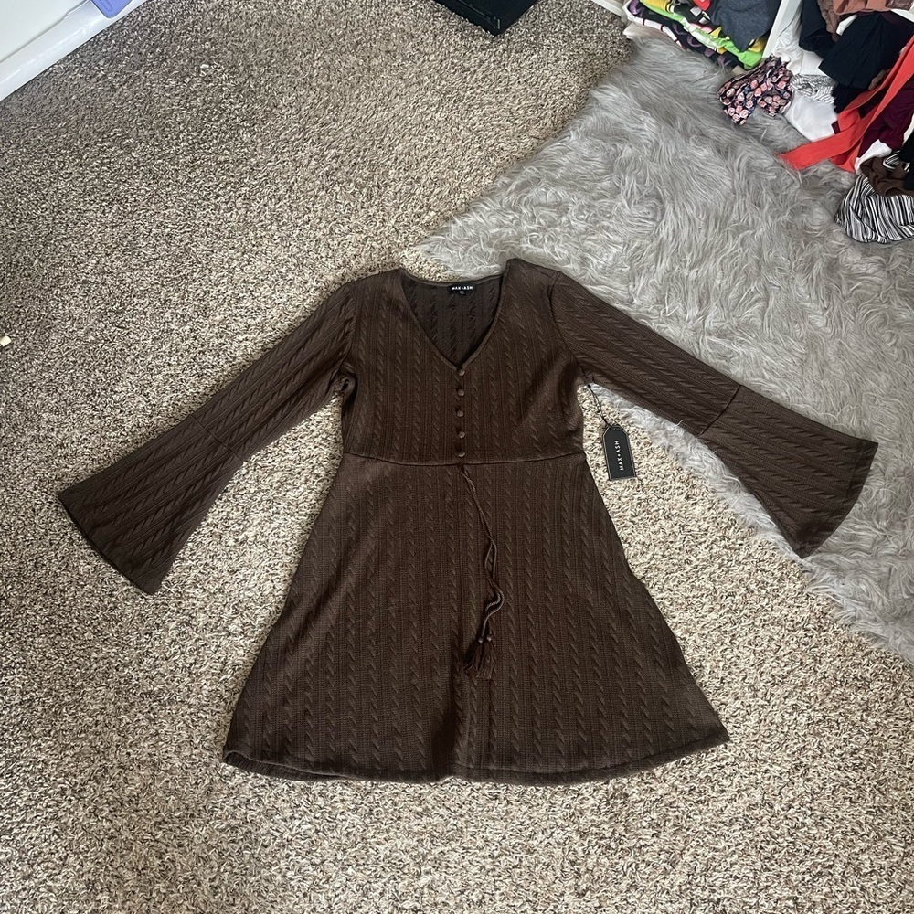 Max + Ash Brown Flare Sleeve Knit Dress